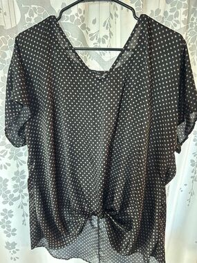 West Kei Black Polka Dot V-Neck Knot Front Blouse
